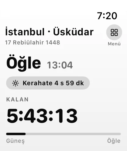 3ondokuz Apple Watch — sonraki vakit